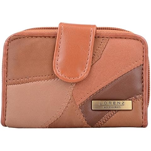 Womens Soft Leather Patchwork Bi-Fold Purse/Money/Coin Holder - Tan Cover