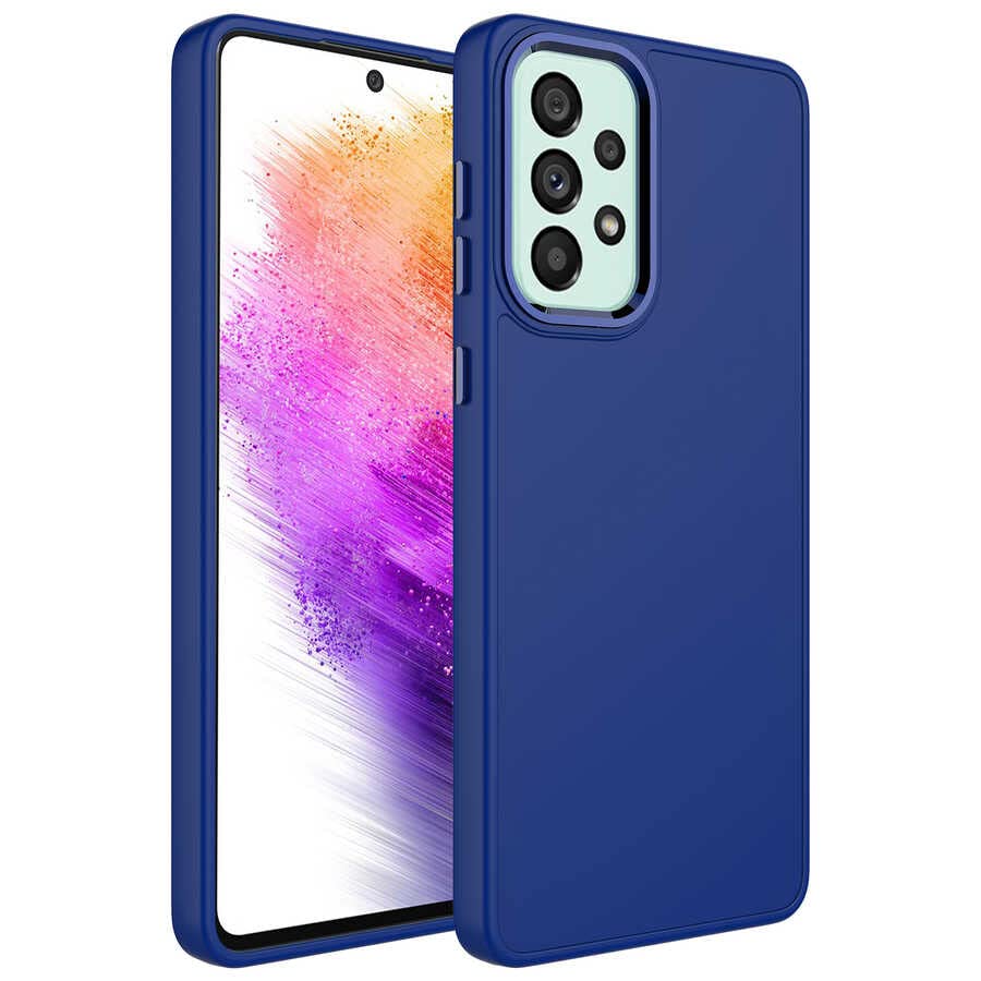 Zore Galaxy ile uyumlu A33 5G Kılıf Metal Çerçeve ve Buton Tasarımlı Silikon Zore Luna Kapak Lacivert