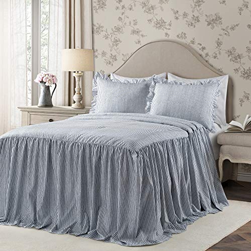 Lush Decor Ticking Stripe Bedspread King Size 3 Piece Set Navy - Ruffle Bedding Set King Bedspreads...