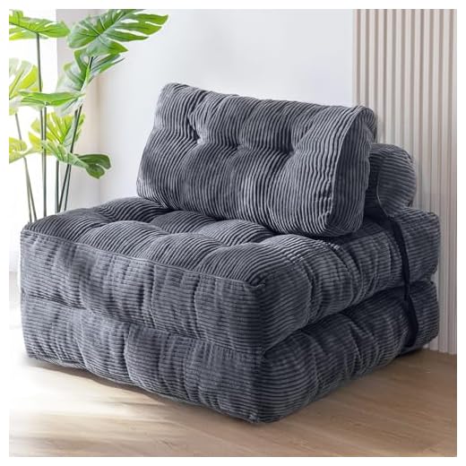 MAXYOYO Folding Sofa Bed, Convertible Sleeper Chair with Pillow Foldable Mattress with Back Support, Portable Fold Out Chair Bed Comfy Floor Sofa Lounge for Living Room Bedroom, Dark Grey, Single