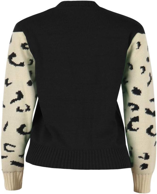 JUNBOON Women’s Casual Leopard Print Knitted Pullover Sweaters Long Sleeve Crew Neck Jumper Tops - Image 4