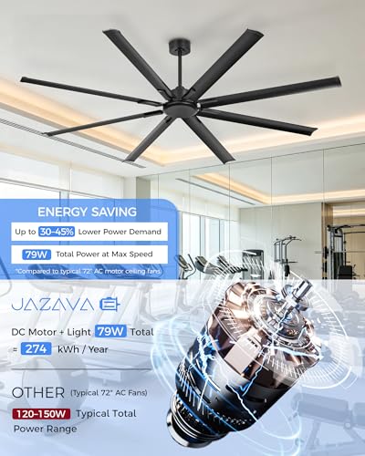 Image of 84 Inch Industrial Ceiling Fan Without Light, Matte Black Outdoor Model for Covered Areas, 8 Aluminum Blades, Powerful Airflow, Modern No-Light Design, CF04NBK-84
