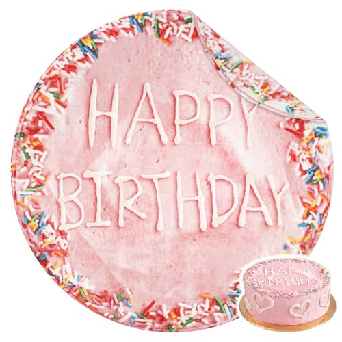 Image of Bnuitland Pink Birthday Cake Blanket, 300 GSM Double Sided Giant Realistic Funny Gift Throw for Sofa Bed, Super Soft Novelty Food Blanket for Kids /Pets and Adults