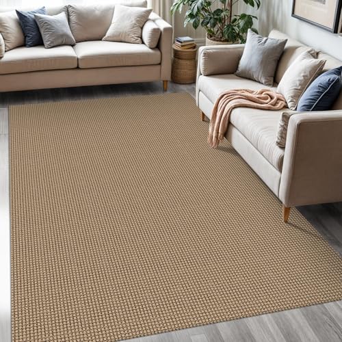 KOZYFLY Washable Area Rug 5x7 ft Rubber Backed Non Slip Rugs for Living Room Braided Cotton Bedroom Rug Woven Office Rugs Indoor Floor Carpets for Dining Bedroom Living Room, Tan/Orange/Brown
