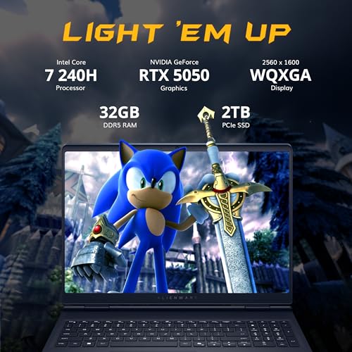 Image of Dell Alienware Aurora 16 16 inch WQXGA 120Hz Gaming Laptop, Intel Core 7 240H, 32GB DDR5, 3TB Storage(2TB SSD+1TB Docking Station Set), GeForce RTX 5050 8GB GDDR7, Backlit Keyboard, Win 11 Pro, Indigo