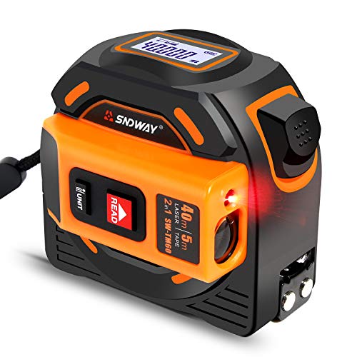 Laser Tape Measure 2 in 1 Laser Measure 131 Ft 40M, Metric Measuring Tape 5M, Multifunctional Laser Distance Meter with LCD Backlit Display for DIY Construction, Movable Magnetic Hook, Screwdriver