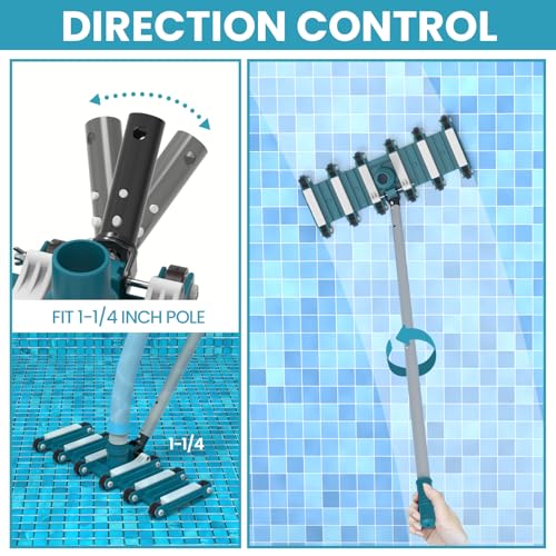 POOLWHALE 19" Heavy Duty Flexible Pool Vacuum Head with Wheels, Extra-Wide, Swivel Direction-Control Aluminum Handle for Swimming Pools - Faster Cleaning, Easier Debris Removal by POOLWHALE - Image 5