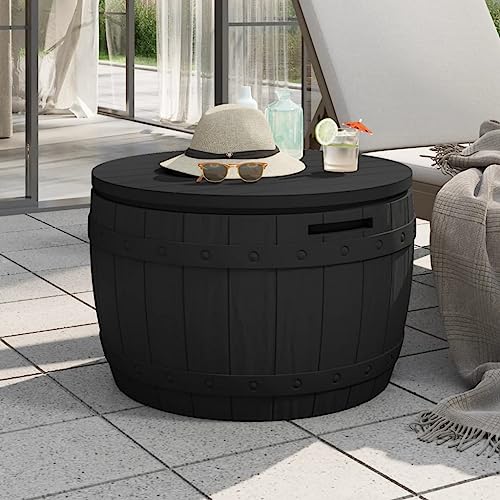 HXUHUWS 3-in-1 Patio Storage Box, Durable Black Polypropylene, Seating and Table, 33.5 Gallon Capacity