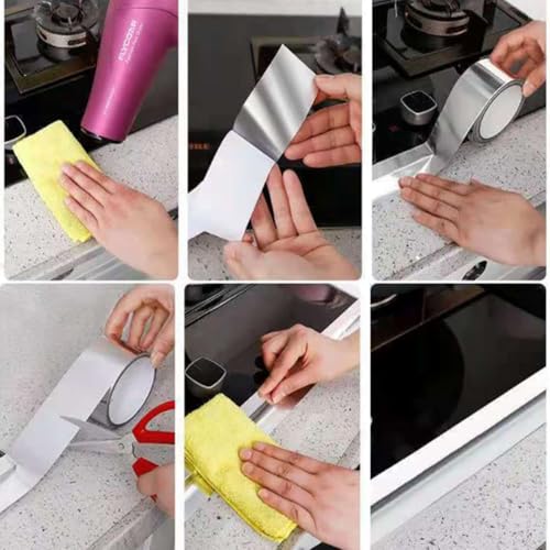 Image of Aluminum Foil Tape, Silver Waterproof Caulk Strip(1.18 inch x 32.8Ft) | Self Adhesive Waterproof Repair Duct Tape for Bathroom Toilet Kitchen Sink Basin Edge and Wall Sealing