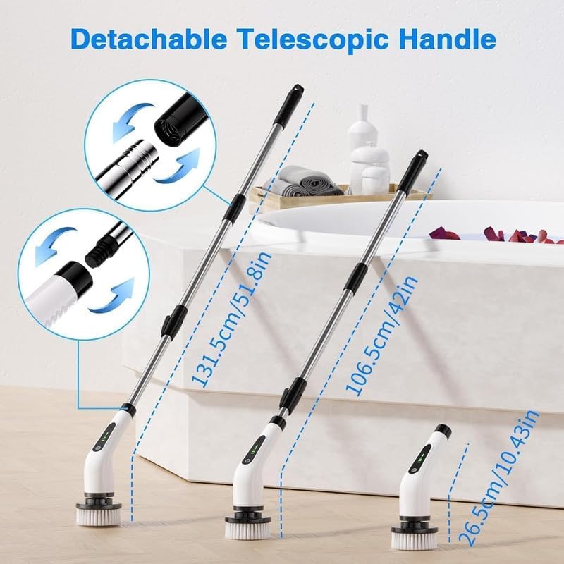 Image of 9 in 1 Electric Spin Scrubber,Cleaning Brush Scrubber for Home, 400RPM /Mins-9 Replaceable Brush Heads-90Mins Work Time,Adjustable Size,2 Adjustable Speeds for Bathroom Shower