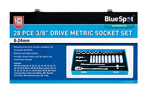 Bluespot 01547 28pce 3/8" Drive Metric Socket Set (8-24mm), Variety pack - Image 2