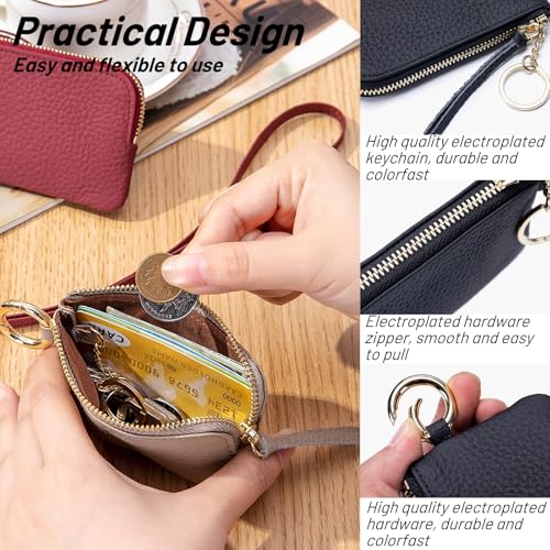 Genuine Leather Coin Purse with Neck Lanyard,Small Lanyard Wallet for Women Men,Traval Neck Wallet With Zipper,Card,Coin,Cash (Pink)4