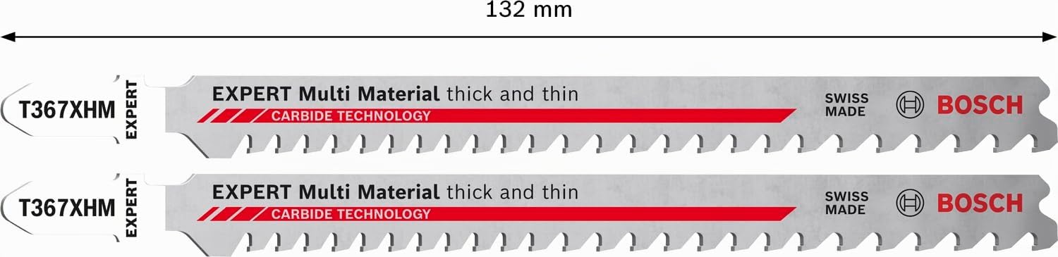 Bosch 10x Hoja de sierra de calar EXPERT Multi Material Thick and Thin T367XHM (para Madera con metal duro, Acero resistente, Longitud 132 mm, Professional Accesorios Sierra de calar)