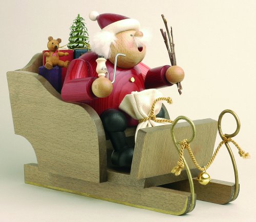 KWO Olbernhau 21611 Räuchermännchen Weihnachtsmann mit Schlitten, 20 cm