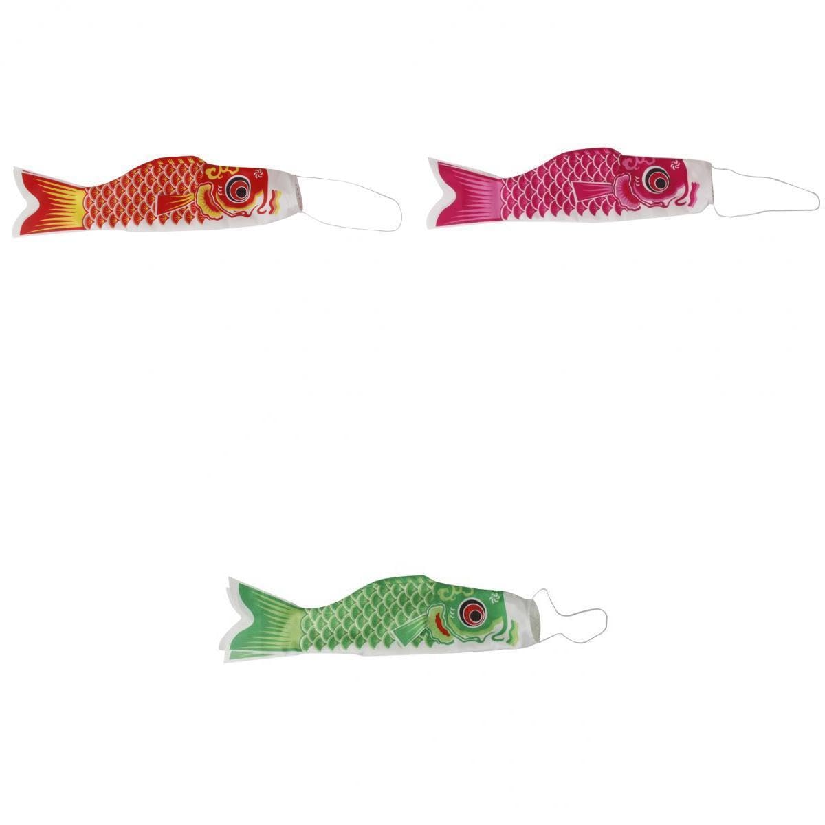 Club Bollywood® 3Pieces Japanese Windsock Carp Flag Koi Nobori Sailfish Red Pink Green 55cm-image-11