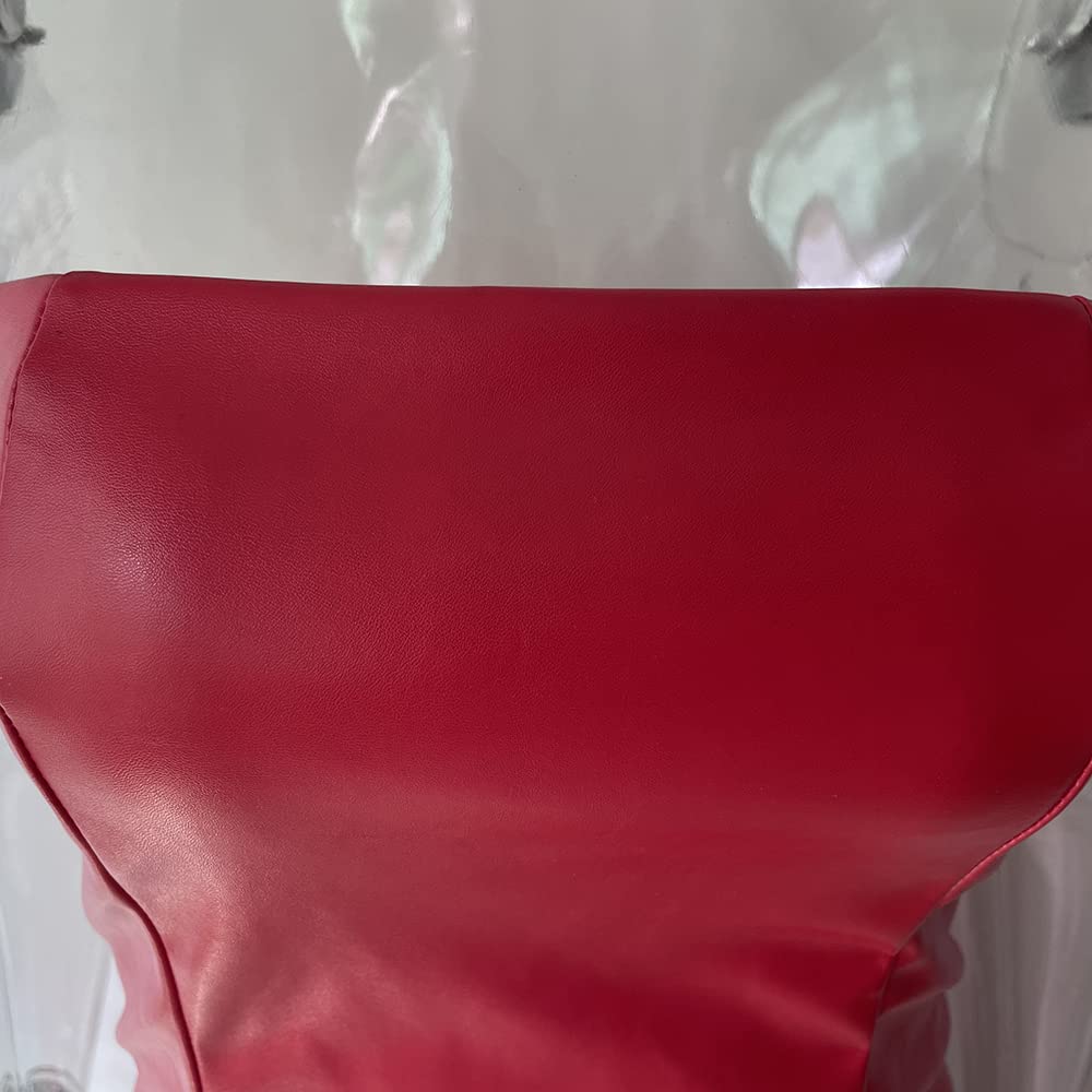 XLLAIS Women Sexy Strapless Tube Top Club Midi Dress Off Shoulder Bodycon Party Faux Leather Dress