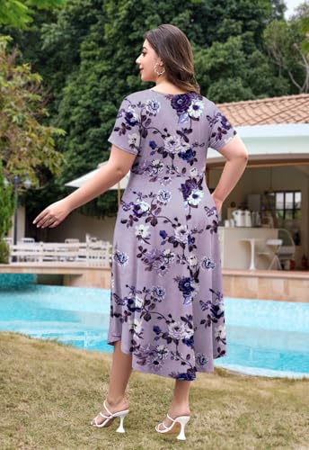 Image of Keluummi Plus Size Maxi Dress for Women V-Neck Short Sleeve with Pockets