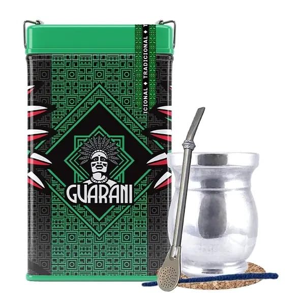 Coffret Yerba Mate Guarani Elaborada 500g avec Calebasse Palo Santo “Diego”, Bombilla Liza, Sous-verre en Liège et Goupillon – Set Traditionnel du Paraguay