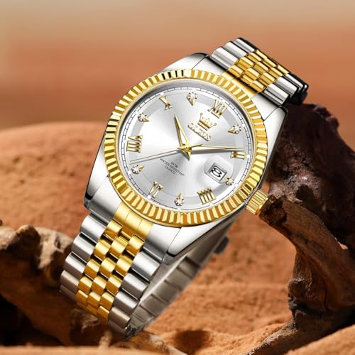 Image of OLEVS Classic Mens Watch Diamond Analog Luxury Watches Stainless Steel Waterproof Date Two Tone Luminous Watch for Men