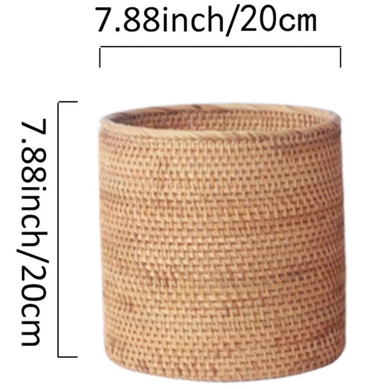 Koolouispoper Handmade Rattan Trash Can, Cylinder Storage, Desktop Trash Can, Rattan Trash Can Storage Basket (20CM)