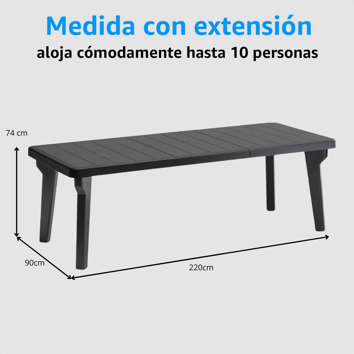 Tomaino - Mesa de jardín extensible de plástico Berg160/220 x 90 x 74h cm - Mesa de exterior con extensión (new antracita)