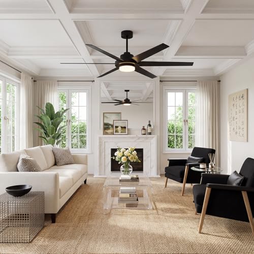 64 Inch Ceiling Fans with Lights, Large Ceiling fan with Light and Remote/APP Control, 3CCT, Dimmable, Noiseless DC Reversible Motor, 6 Blades Black Ceiling Fan for Bedroom Living Room Outdoor by homzuri - Used condition - Image 8