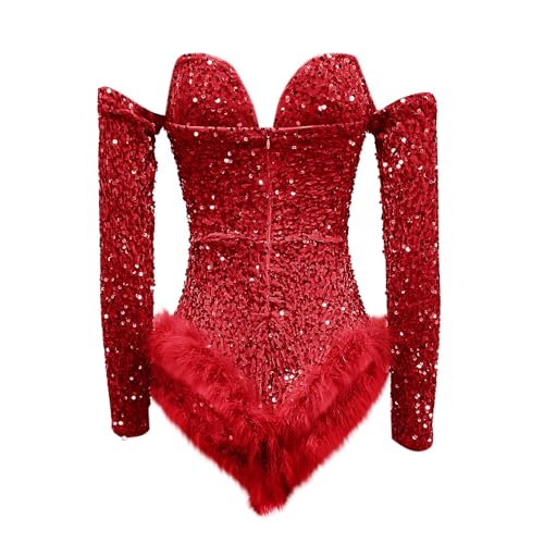 GOKKILRW Sequin Bodysuit for Women Mardi Gras Carnival Outfits Off Shoulder Sexy Birthday Party Club Night Corsets Jumpuits4