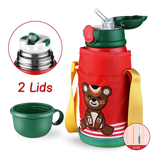 Kids Water Bottle with Straw - 17oz Stainless Steel Insulated Vacuum Cup, Spillproof