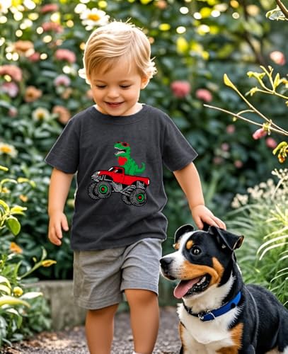 Image of Toddler Boys Girls Valentine's T-Shirt Love Heart Truck Dinosaur Shirt Cotton Kids Tee Tops 2-7 Years