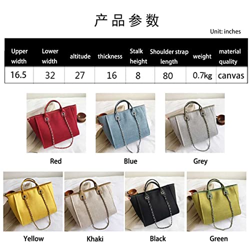 Women's canvas shoulder bag, large capacity handbag, single shoulder bag, handbag with chain (White)4