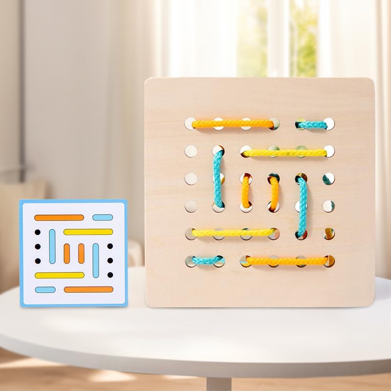 EduLand Montessori Montessori Practical Life Montessori-Inspired Sewing Lacing Weaving Wooden Boards with Lacing Ropes Pattern Cards Montessori Sewing Boards for 2 3 4 5 6 7 8 Years Old Toy Gift Set