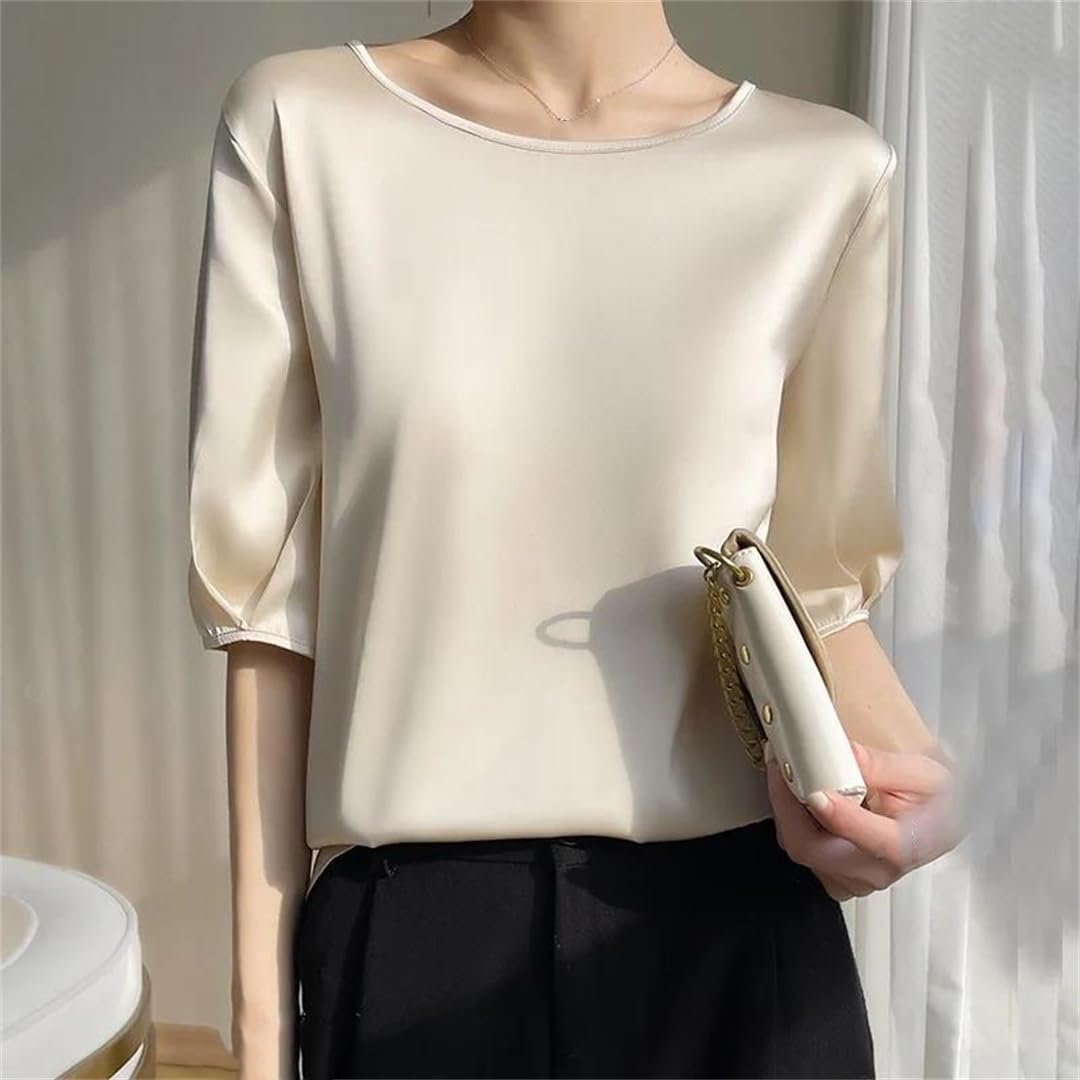Donne Estate Raso Ufficio Camicia Solid Top Manica Corta Casual Coreano Camicette Allentate Femmin