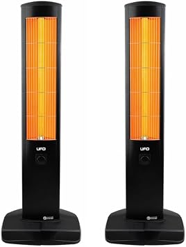 UFO Micatronic MT-15, 1500-Watt Radiant Heating with Thermostat & Tip-Over Protection, Freestanding Indoor Heater for Home, Office & Garage, Black 2-Pack