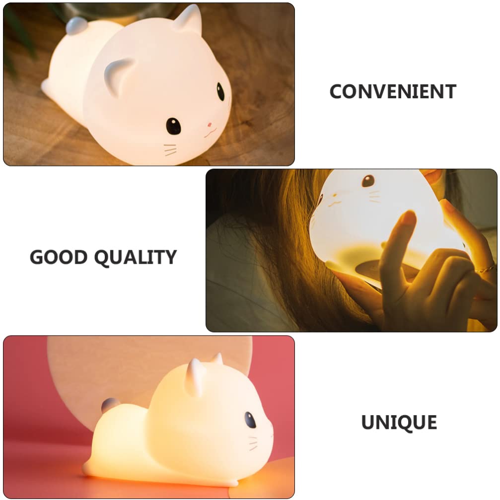 Uonlytech USB Nachtlicht Katze aus Silikon mit Patting Steuerung Kleine Wiederaufladbare Nachttischlampe für Schlafzimmer und Riegel in Weiß Kreatives Süßes Design