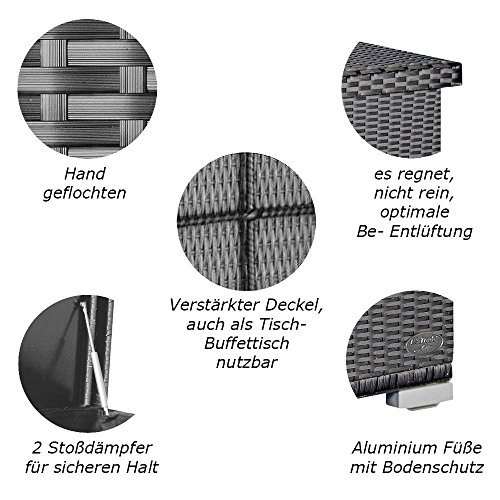RS Trade® Exclusive 'Venezia' 950 L Polyrattan Garten Kissenbox wetterfest (wasserdicht) 146 x 83 x 80 cm, Auflagenbox… – Bild 3