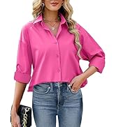 Lishang Bluse Damen Elegant Langarm Lässige Hemd V-Ausschnitt Arbeit Oberteile mit Knöpfen Casual...