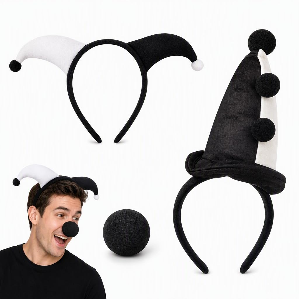 JeyFefv 3PCS Clown Hat Set, Jester Hat, Clown Accessories