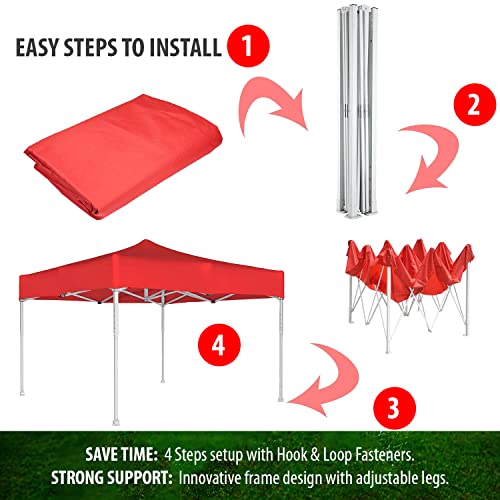 Image of OUTO Heavy Duty Gazebo Tent 6.5 ft | 16.8 Kg Strong Frame | UV Protection Foldable Pop-Up Canopy Tent with 4 Side Open | Outdoor Folding Tent for Garden, Terrace, Events & Promotional Use (Red)
