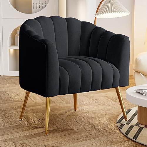 Image of Dewhut Oversized Pumpkin Couch Accent Chair, Modern Comfy Velvet Upholstered Barrel Chairs, Luxury Single Sofa Armchair for Living Room, Waiting Room, Office and Vanity, (Black)