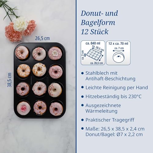 Exquisite Dr. Oetker 12er Donutbackform TRADITION – Dein Geheimnis für Perfekte Donuts mit Antihaftbeschichtung für Beste Backergebnisse, inkl. 5 Jahre Garantie