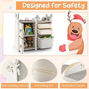   Costzon-Kids-Toy-Storage-Organizer-with-Bins-Multipurpose-Bookshelf-and-Toy-Chest-with-Antler-Top-Enclosed-Cabinets-Pull-Out-Drawers-Toddler-Storage-Cabinet-for-Kids-Room-Playroom-Nursery