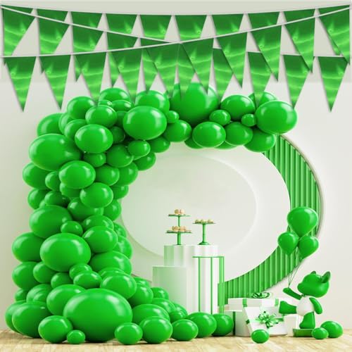Image of 40M /130FT Green Triangle Pennant Banner Flag Metallic Fabric Bunting Garland for Christmas Graduation Safari Birthday Tropical Jungles Wedding Bachelorette Engagement Party Decoration Supplies
