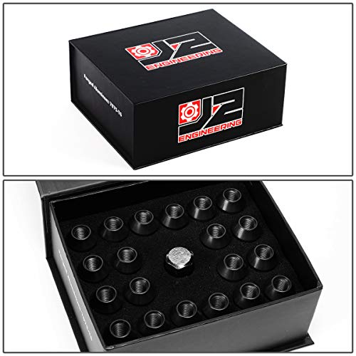 Image of J2 Engineering LN-T7-024-125-BK 20Pcs M12 x 1.25 7075-T6 Aluminum 35mm Close-End Lug Nut w /Socket Adapter (Black)