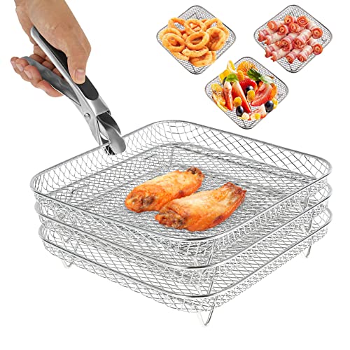 SouiWuzi Freidora de Aire Tres bastidores apilables, Rejilla de freidora de Aire para 5.8-8 Qt Air Fryer Rack de deshidratador Multifuncional con Accesorios de freidora de Aire para Horno, microondas