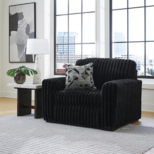 Image of Signature Design by Ashley Midnight-Madness Modern Oversized Chair with Reversible Cushions, Attached Back, Fabric Upholstery, 52 inch W x 41 inch D x 40 inch H, Black