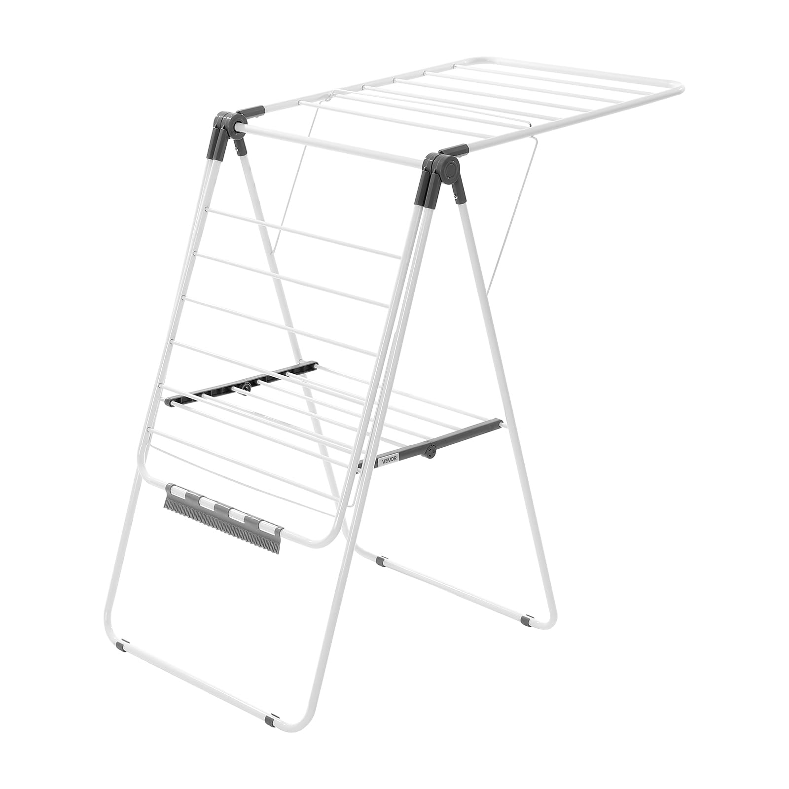 VEVOR Étendoir à Linge Pliable, Séchoir à Linge sur Pied à 2 Niveaux, avec Pinces à Chaussettes et 21 Barres de Séchage, en Métal, Stable, Réglable en Hauteur, pour Extérieur et Intérieur, Blanc