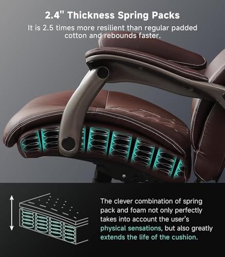 Image of Big and Tall Office Chair with Wide Area Armrest, Reclining Desk Chair with Adjustable Lumbar Support, PU Leather High Back Ergonomic Executive Computer Chair