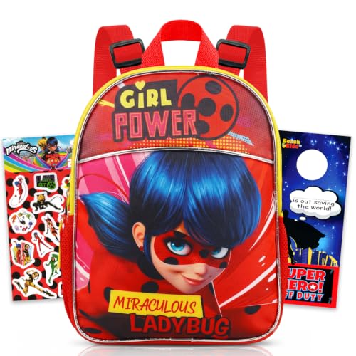 Zagtoon Conjunto de mochila Miraculous Ladybug – Pacote com adesivos de 28 cm e mais (material escolar milagroso) para meninas, Mochila Miraculous Ladybug para meninas, miraculous ladybug school