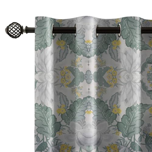 Image of LINENWALAS Printed Blackout Curtains for 5 Feet Window | Set of 2 | Printed Drapes | Thermal Insulated, Room Darkening Panels with Grommet Hanging for Living Room (Green jacobean)