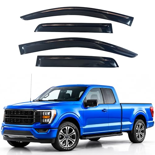 Image of IG Window Visors Fit for 2015-2026 Ford F150 SuperCab, Out-Channel Rain Guards Vent Deflectors 4PC, Truck Accessories for 2017-2026 F150 Raptor F250 F350 F450 F550 Super Duty SuperCab (Extended Cab)